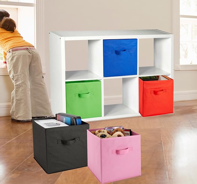 Handy Laundry Foldable Cube Storage Bins - 6 Pack - Decorative Fabric Storage Cubes are Collapsible & Great Organizer for Shelf, Closet or Underbed. Convenient for Clothes or Kids Toy Storage (Black) - Image 3