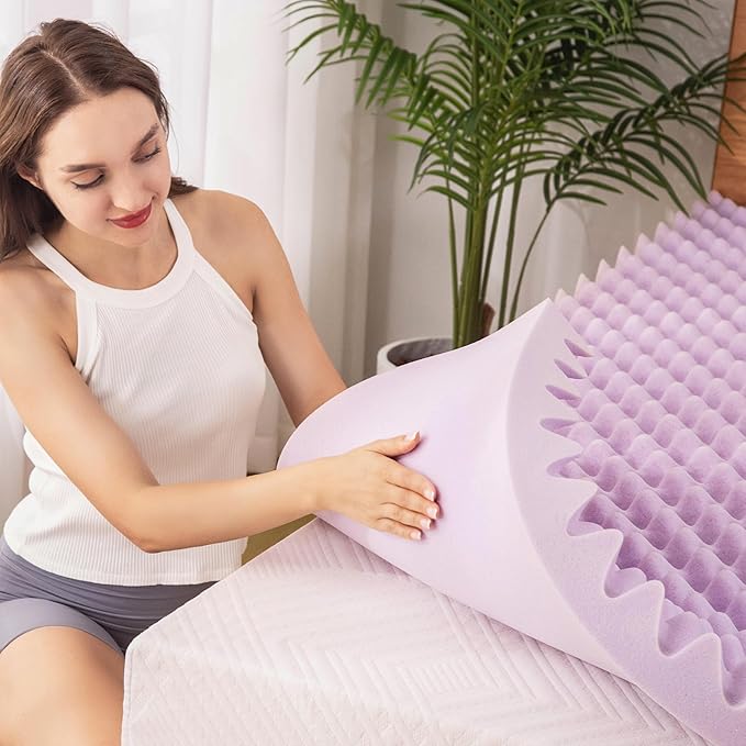 EGOHOME Egg Crate Memory Foam Mattress Topper 4 Inch Full, Gel Cooling Infused Foam Mattress Topper for Pressure Relief, CertiPUR-US Certified Bed Topper, Purple, 54"×75"