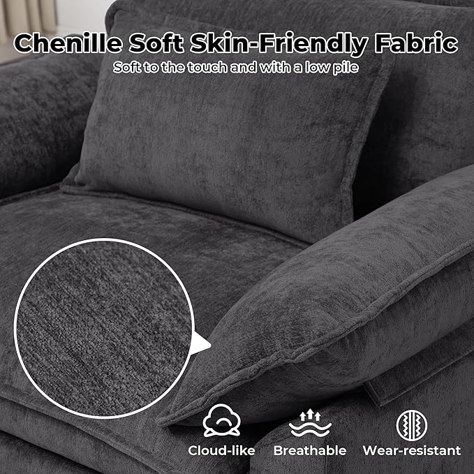 Modern Oversized Accent Chair,44" Chenille Upholstered Armchair with Deep Seat,Comfy Accent Chair Reading Chairs Cloud Sofa Chair for Living Room Bedroom Apartment Darkgrey