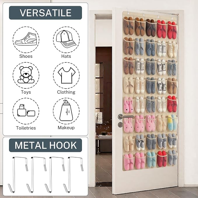 40-Pocket Over the Door Shoe Organizer - Large Mesh Pocket Hanging Shoe Organizer,Behind the Door Shoes Storage Holder Hanger - Image 2