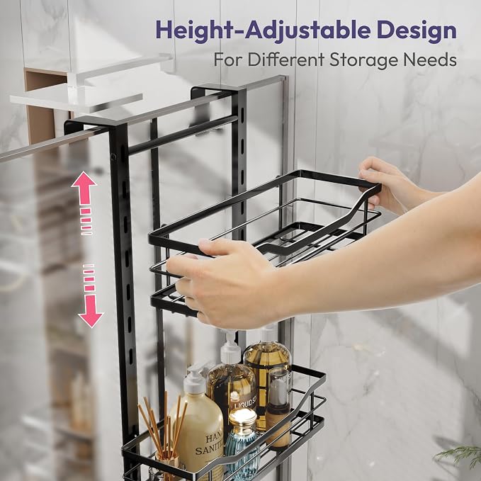 SWTYMIKI Over the Door Shower Caddy - 4 Tier Adjustable Shower Organizer Hanging with Soap Holder, No Drilling Stainless Steel Bathroom Rack Hanging for Body Wash, Shampoo, Soap, Razor, Black - Image 3