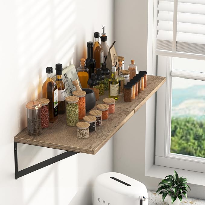 Heimlove Deep Floating Shelves for Wall, 16W x 12D Rustic Grey Wood Wall Shelves Set of 2, Large Floating Shelf for Living Room, Kitchen, Office, Bedroom and Decor Storage, with Metal Bracket - Grey - Image 2