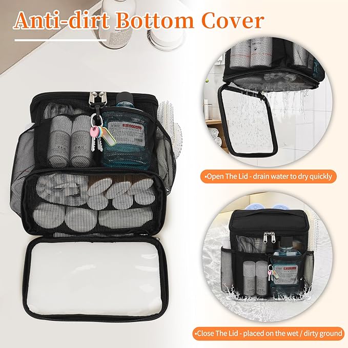 CUBETASTIC Shower Caddy Portable Mesh Shower Tote for Bathroom, Gym, Travel, Camping - Quick Dry Hanging Organizer Toiletry Bag with Handle for College Dorm Room, Men & Women - Image 6