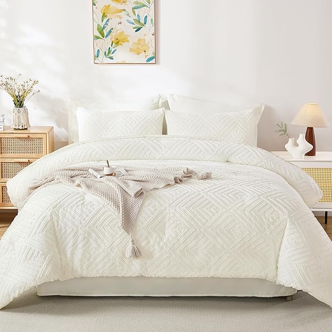 Andency California King Comforter Set Ivory - 7 Pieces Bed in a Bag Cal King Bedding Comforter Sets, Tufted Lightweight Fluffy Bed Set with Comforter, Sheets, Pillowcases & Shams