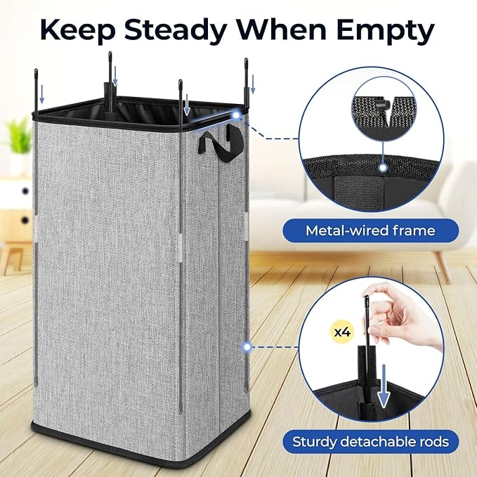 SNIGJAT Large Laundry Hamper, Tall Laundry Hamper with Sturdy Handles, Collapsible Dirty Clothes Basket for Bedroom, Rectangular Sturdy Large Clothes Basket for College, Dorm, Towels, Toys, 80 L - Image 4