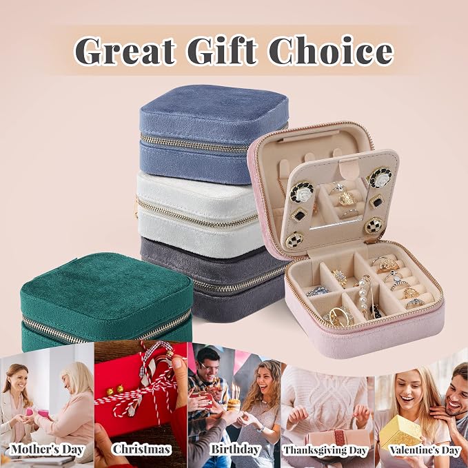 Dajasan Velvet Travel Jewelry Box, Mini Travel Jewelry Case, Small Portable Travel Jewelry Organizer Box with Mirror for Earrings Bracelets Rings Necklace (Pink) - Image 6
