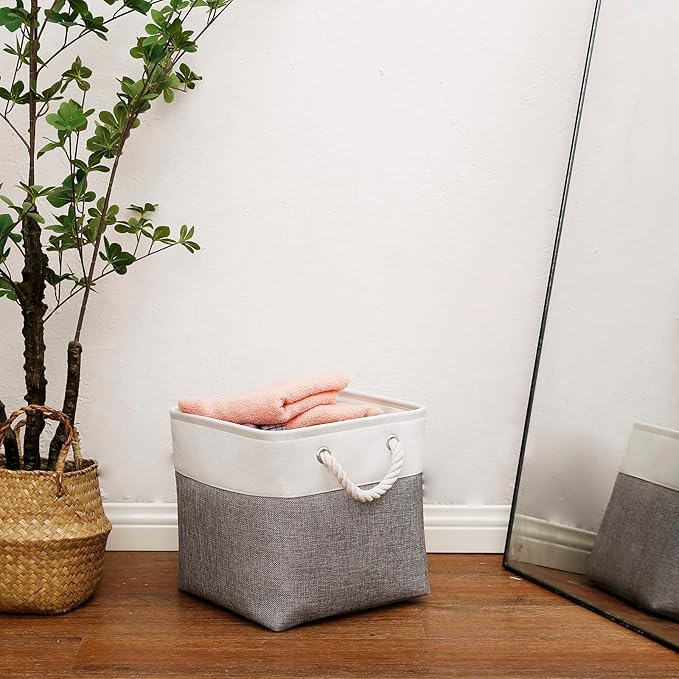 Cube Storage Bins, 6 Pack Collapsible Fabric Storage Cubes, 11 Inch Cube Organizer Bins with Handles (White/Gray) - Image 2