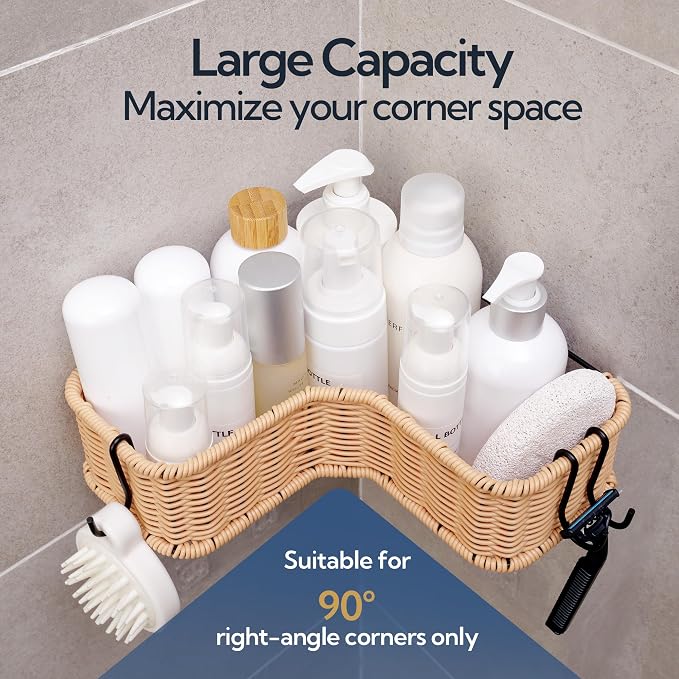 GRANNY SAYS Corner Shower Caddy, 2 Pack Rustproof Corner Shelves, Wicker Shower Organizers and Storage, Inside Shower Shelf for Home Decor - Image 6