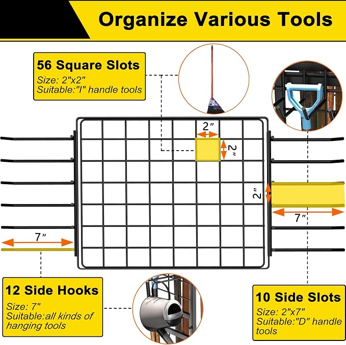 3 Tier Garden Tool Organizer, Garage Storage and Organization, Metal Yard Tools Storage up to 78 Tools, Heavy Duty Garden Tool Organizer for Garage, Yard, Patio, Shed, Indoors and Outdoors, Black - Image 4