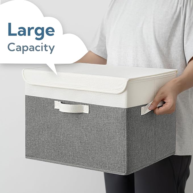 GRANNY SAYS Large Storage Bins with Lids, Collapsible Storage Box, Storage Basket for Shelves, Decorative Storage Bins, Toy Storage, Closet Organizers, White/Gray - Image 5