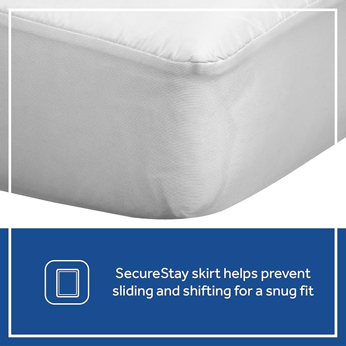 Sealy Baby Allergy Protection Plus Fitted Waterproof Infant Crib Mattress Protector Pad and Toddler Bed Cover, Durable & Comfortable Topper, Machine Washable and Dryer Friendly, 52” x 28”- White