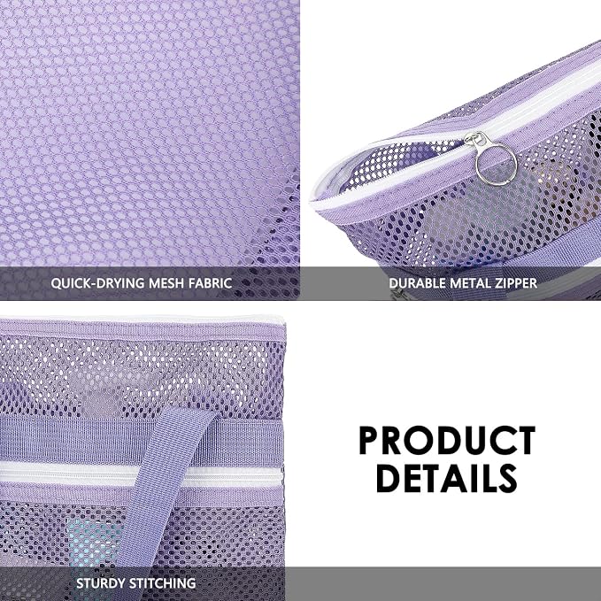 GYEUKHAM Mesh Shower Caddy Portable Shower Bag for Travel, Gym, Camping – Quick-Dry Hanging Toiletry Organizer with Zipper Pockets for Bathroom Essentials,Purple - Image 6