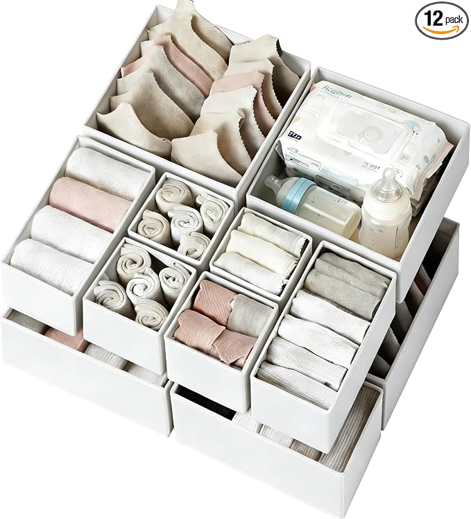 Criusia Drawer Organizer Clothes 12 Pack - Fabric Closet Organizers and Storage for Nursery Organization - Dresser Drawer Dividers for Baby Clothes/Socks/Underwear/Bras - College Dorm Room Essentials by Criusia