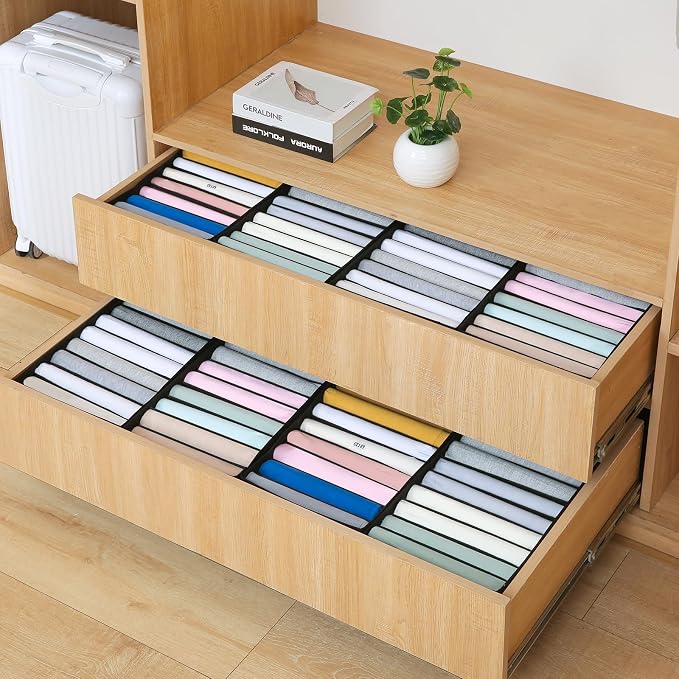 Qozary 4 Pack Drawer Organizers for Clothing, 8 Grids Foldable Closet Organizers and Storage Bins for Bedroom, Dresser Organizer Boxes for Thin T-shirts, Tank Tops (Black, Upgrade Height) - Image 2