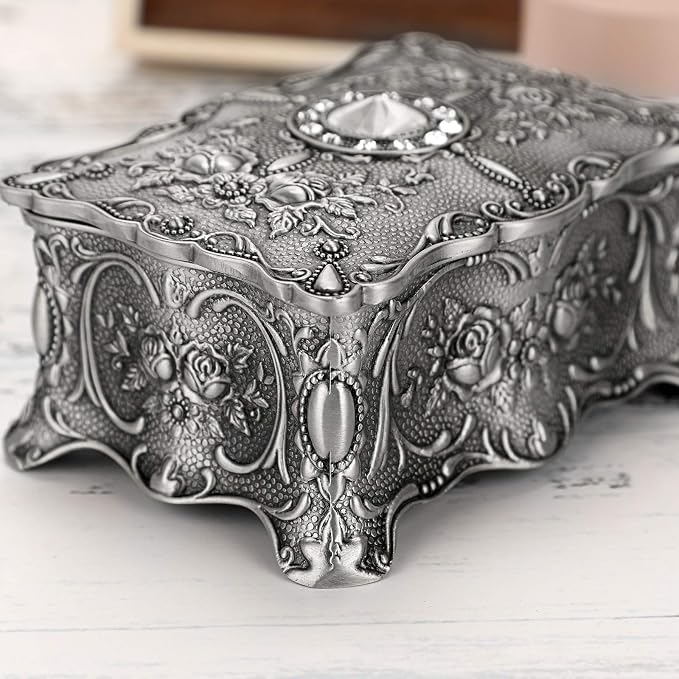 Hipiwe Vintage Jewelry Box, Small Enameled Trinket Box Organizer Rectangular Treasure Chest Box Jewelry Decorative box Keepsake Gift Box Case for Women,3.7x 2.7x 2 inch - Image 3