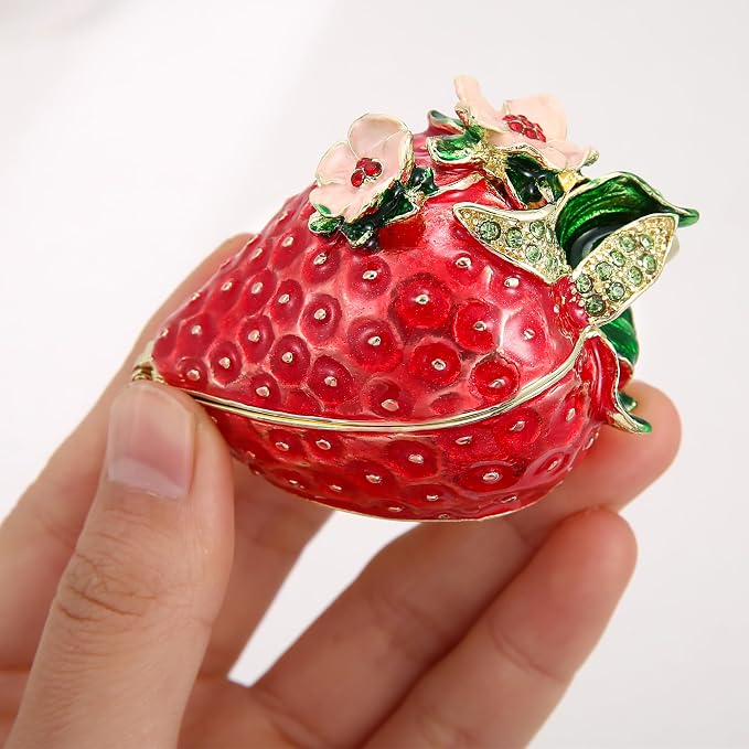 Hand Painted Fruit Trinket Box for Home Decor, Hinged Jewelry Organizer Storage, Unique Personalized Collectible Keepsake Figurine Handmade Decorative Ornament Gifts (Strawberry) - Image 6