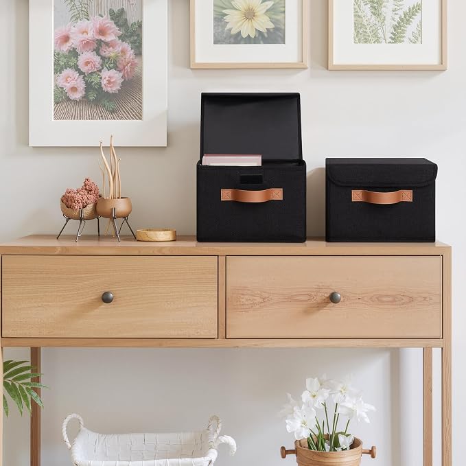 GRANNY SAYS Small Storage Bins with Lids, Small Storage Boxes, Shelf Baskets for Shelf, Collapsible Storage Bins for Living Room, Bedroom, 10x8x7 Inch, Black, 2-Pack - Image 2