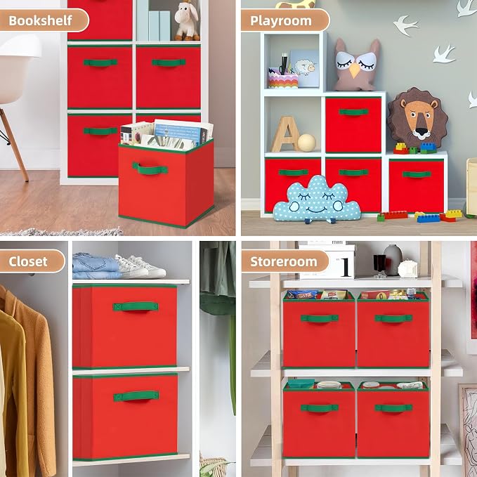 STORAGE MANIAC Storage Cubes, 11 Inch Durable 4 Pack Storage Shelf Basket for Christmas, Fabric Foldable Collapsible Bins with Handles for Organization, Closet, Shelves, Offices, Toys, Red - Image 7