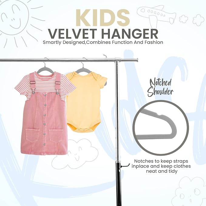 Utopia Home Kids Velvet Hangers 50 Pack – 11 Inch Non-Slip Baby Hangers for Baby and Toddlers, Durable Ultra-Slim Space-Saving Closet Organizers (Grey) - Image 3