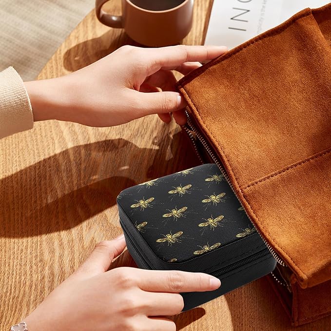 Gold Insect BlackPortable Jewelry Box Travel Jewelry Case Jewellery Organizer Small Jewellery Box for Women Men Boy Girl Earring Organizer Ring Storage Christmas Birthday Valentines Gift - Image 6