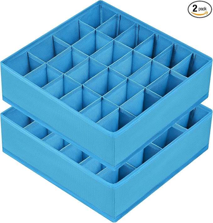 Joyoldelf Sock Organizer Drawer Organizer - 2 Packs Underwear Organizer, 24 Cells Collapsible Closet Organizers and Storage Sock Holders Organizers for Storing Socks, Ties, Belts(Blue) by APPRECIATELIFERELAXYOURSOUL