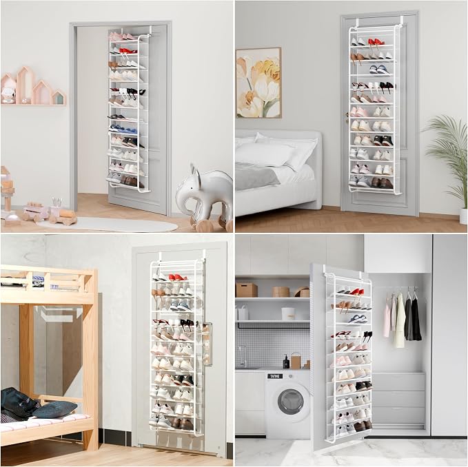 Whitmor 36 Pair Over The Door Shoe Organizer, 12 Tier Hanging Shoe Organizer, Heavy Duty Metal & Mesh Shoe Holder, Hanging Shoe Rack for Closet Organizer & Storage, 69"L x 21.7"W x 7.5"H, Matt White - Image 4