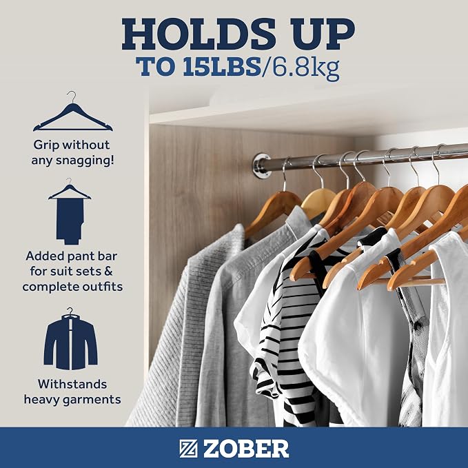 ZOBER High-Grade Wooden Hangers - Heavy Duty, Non Slip Wood Hangers for Coats, Jackets, Suits, & Pants - Clothes Hangers for Closet W/Bar and Notches 20 Pack - Image 4
