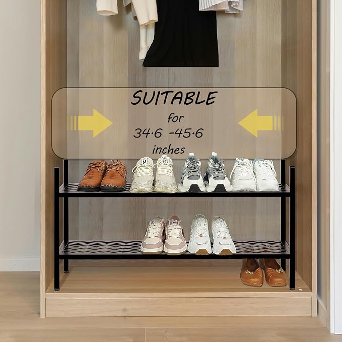 Shoe Rack, 45.6" Expandable Shoes Storage Metal Shoe Shelf Stand 2-Tier Stackable Boot Organizer for Closet, Entryway, Garage, Bedroom, Door Entrance, Black - Image 5