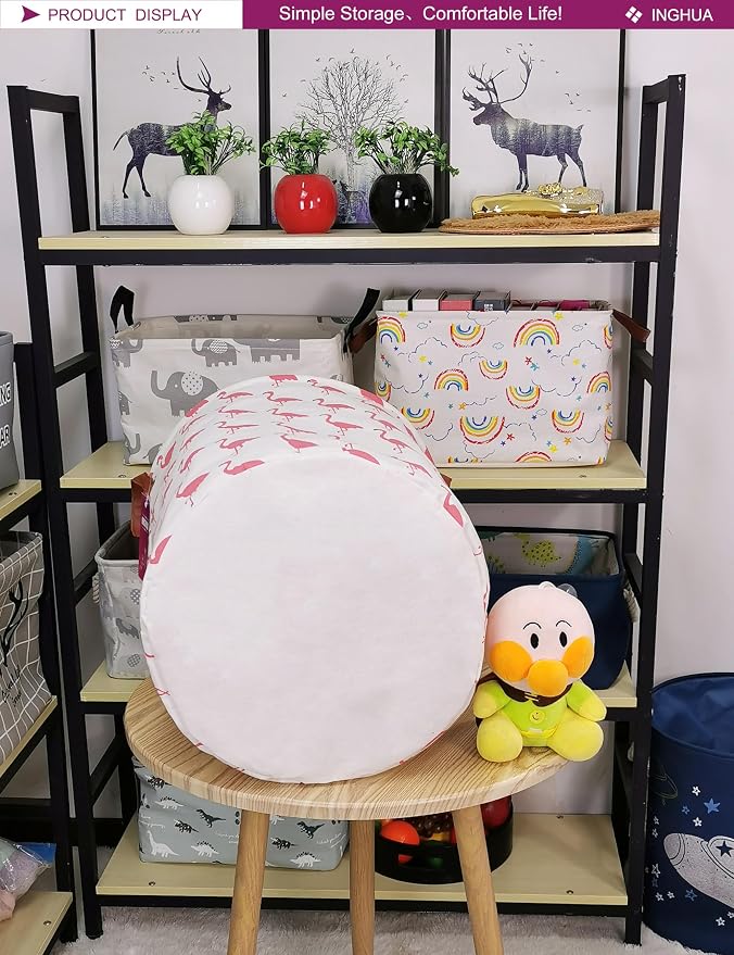 Laundry Hamper Large Canvas Fabric Lightweight Storage Basket/Toy Organizer/Dirty Clothes Collapsible Waterproof for College Dorms, Boys and Girls Bedroom,Bathroom(Flamingos) - Image 5