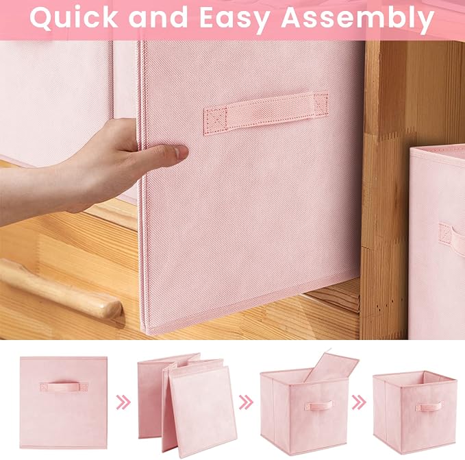 Criusia Storage Cubes - 11 Inch Heavy Duty Fabric Storage Bins for Shelves Closet, Cube Organizer - 8 Pack Collapsible Cube Storage Bins Baskets for Organizing Clothes Blankets Toys (Pink) - Image 6
