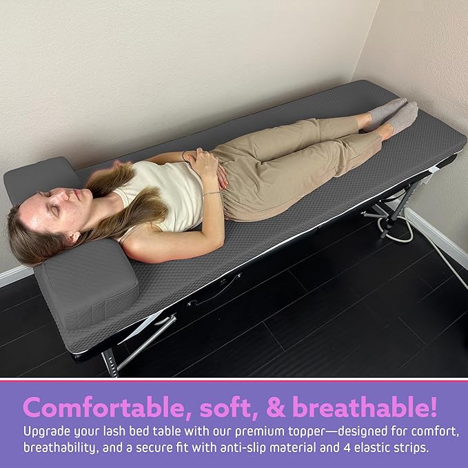 Lash Bed Foam Topper – 2.5 Inch Thick Memory Foam Massage Table Pad with Corner Straps & Anti-Slip Base, Comfortable Spa or Facial Bed Topper for Lash Extensions & Salon Use – Gray