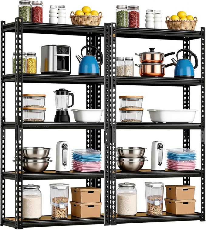 LEVELEVE 5-Tier Storage Shelving Unit, Metal, for Kitchen, Garage, Laundry Room, Adjustable, 30" L x 12" W x 60" H, Rectangular, 2 Pack by Enjoyyourlife
