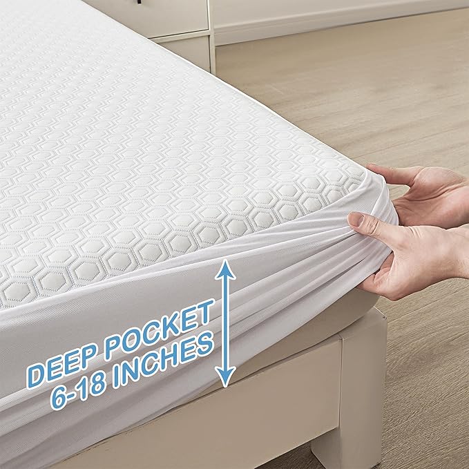 Mooreeke Premium Twin Nylon Mattress Protector, 100% Waterproof, Smooth, Noiseless, Breathable & Softer Than Bamboo, Fitted Mattress Cover with Deep Pocket Up to 14"