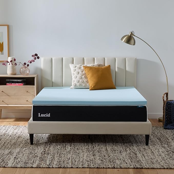 Lucid 2 Inch Memory Foam Mattress Topper, Twin XL Size – Cooling Gel Bed Topper – Pressure-Relieving Plush Feel – Ventilated Breathable Design – CertiPur Certified - Dorm Essentials