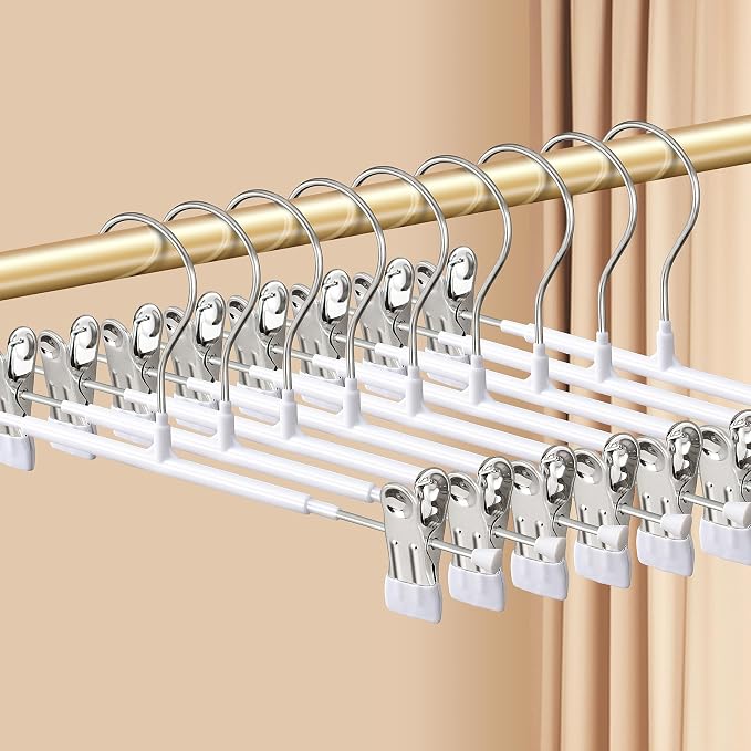 Pants Hangers with Clips 20 Pack Adjustable Skirt Hangers for Women Non-Slip Trousers Hanger for Jeans Clothes Hangers for Pants Heavy Duty Space Saving Shorts Hangers,White,12Inch by HWAJANClothesOrganizer