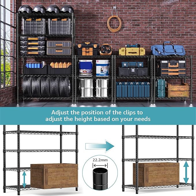 M MZG 5-Shelf Storage Shelves,Wire Shelving Heavy Duty Metal Storage Shelving Unit Adjustable Garage Shelving Rack Pantry Kitchen (Black, 5 Tier,17.7" D x 47.2" W x 76.7" H) - Image 4