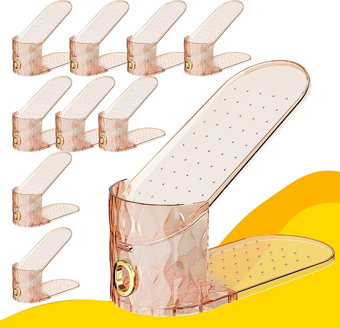 Shoe Slots Organizer, Adjustable 10 Pack Shoe Stacker for Closet Storage, Clear Double Layer Space Saver, Durable and Stackable Shoe Holder for Sneakers Heels and Flat by WMBOOX