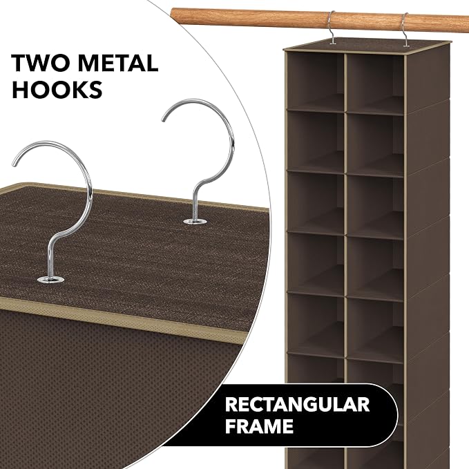 Simple Houseware 20 Section Shelves Hanging Shoes Organizer Holder for Closet, Brown - Image 6