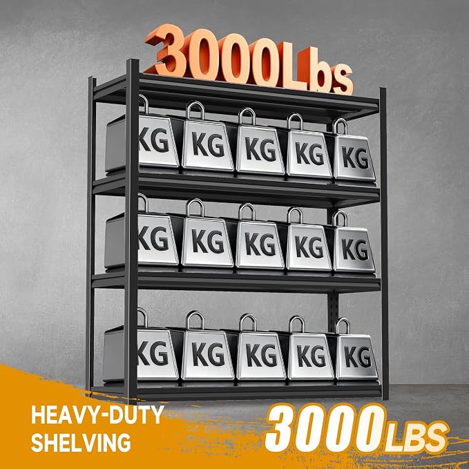 Garage Shelving,Heavy Duty Metal Garage Storage Shelves, Metal Shelving, 3000 lbs Adjustable Standing Shelf and Double-Layer Posts for Garage,Warehouse,Basement (63×45.28×18n-5 Tier) - Image 5