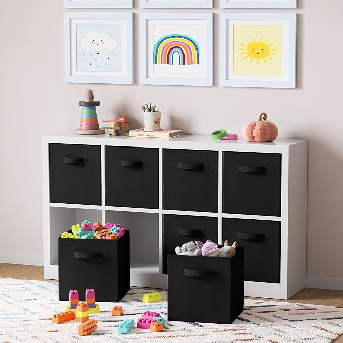 Storage Cubes Pack Of 8 - Standard Size Cube Storage Bin 10.5x10.5x11 With Dual Handles For Easy Carrying- Fabric Storage Bins Collapsible (Black) - Image 5