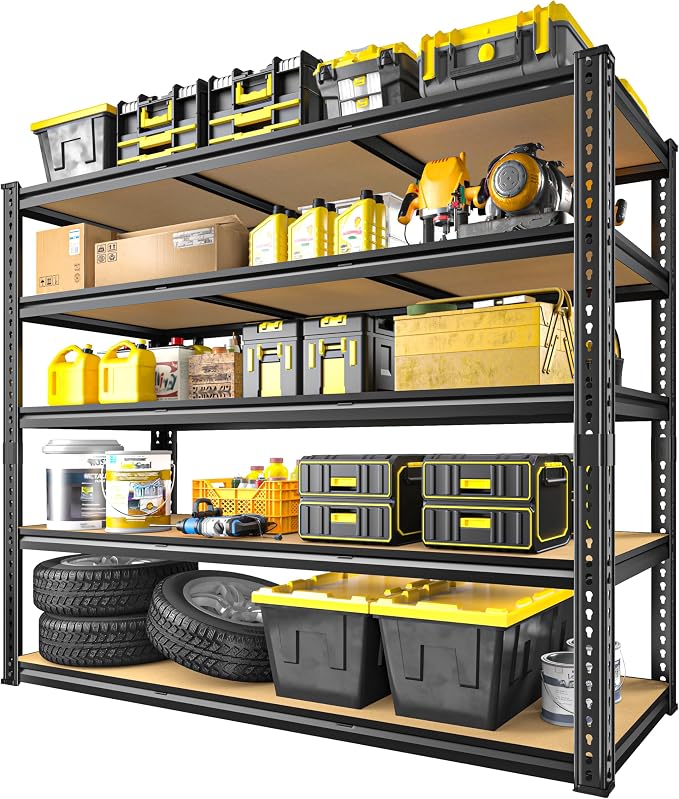 48" W Garage Shelving Heavy Duty 2800LBS Garage Storage Shelves, 5 Tier Adjustable Metal Shelving Unit Utility Rack Shelf for Warehouse, Pantry, Closet, Kitchen 72" H x 48" W x 18" D, Black，2PCS - Image 9