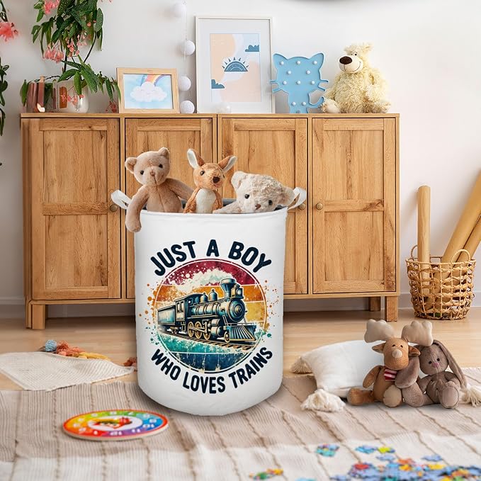 Just a Boy Who Loves Trains Laundry Basket, Toybox for Boys, Gifts for Train Lovers Enthusiasts Laundry Hamper Waterproof Collapsible Storage Bin Organizer for Bedroom Bathroom Dorm Clothes Toys - Image 5