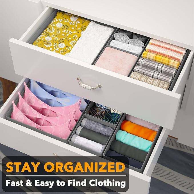 SpaceAid Drawer Organizer Clothes, 12 Pack Dresser Organizer Bins for Nursery, Closet Organization and Storage Dividers for Clothing, Baby Clothes, Underwears, Socks (Grey) - Image 3