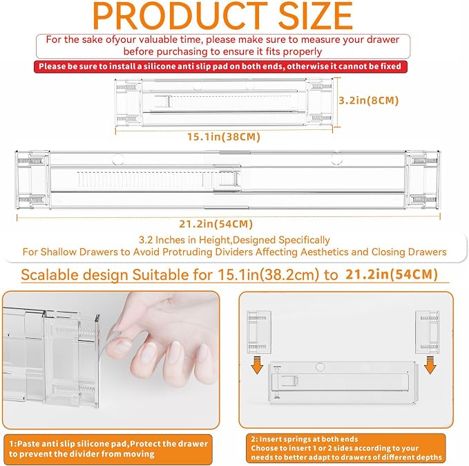 Yieach 12 Pack Clear Expandable Deep Drawer Separators From 15 to 21'' - 3.2 Inch Tall Acrylic Drawer Dividers for Clothes,Dresser Drawer Dividers for Dresser,Baby Nursery,Clothing,Sock or Underwear - Image 2