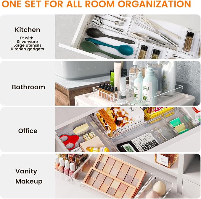 Criusia 30 Pack Large Clear Plastic Drawer Organizer Bins - Acrylic Kitchen Drawer Organization and Storage Dividers for Utensils Gadgets, Office Bathroom and Vanity Organizer for Makeup Accessoires - Image 3
