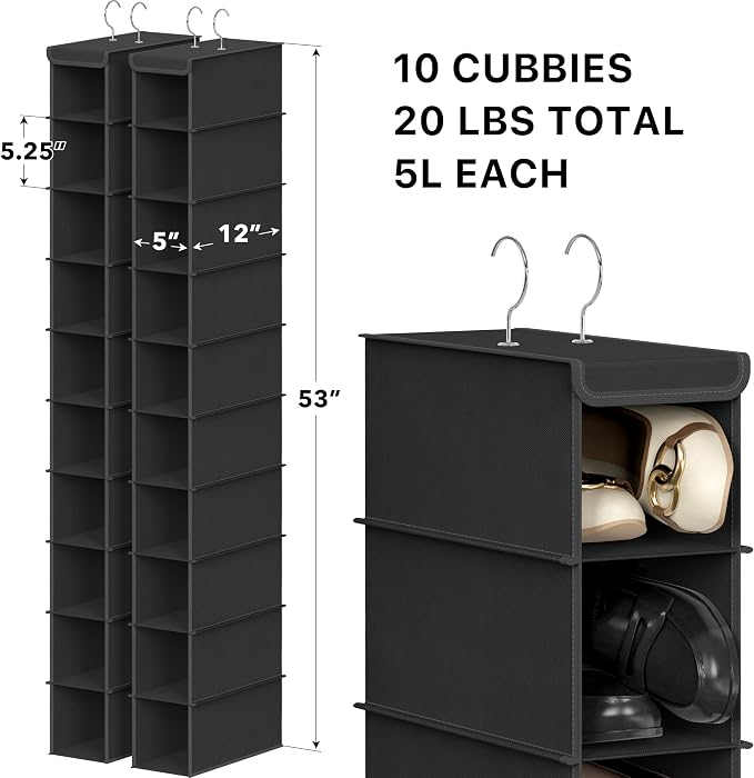 Simple Houseware 2 Pack 10 Shelves Hanging Organizer, Black - Image 2
