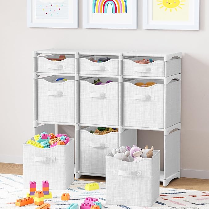Cube Storage Organizer with Storage Bins Included - The Perfect Closet Organizers and Storage Solution. Includes 9 Storage Cubes, Great For Toy Storage, Closet Storage, Clothes Storage (White-Grey) - Image 3