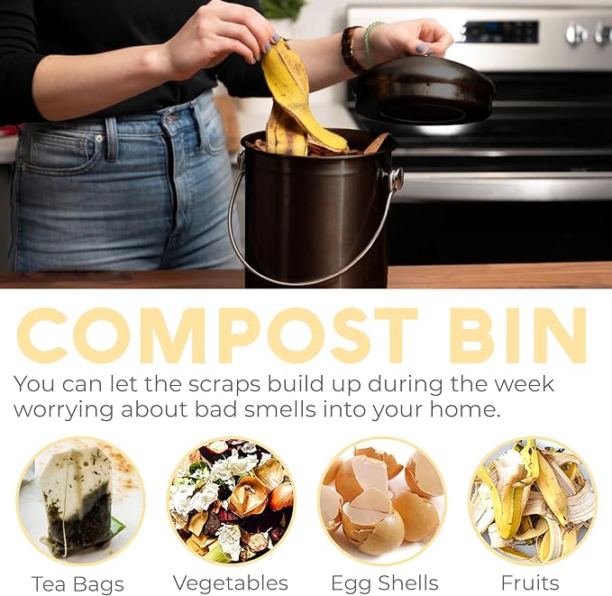EPICA Countertop Compost Bin Kitchen | 1.3 Gallon | Odorless Composting Bin with Carbon Filters | Indoor Compost Bin with Lid | Stainless Steel Kitchen Composter for Food Scraps & Waste Recycling - Image 8