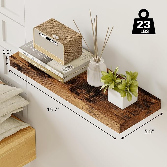 Fixwal 15.8in Floating Shelves, Set of 6 Wood Shelves, Farmhouse Shelf Wall Decor for Bathroom, Bedroom, Living and Kitchen Room (Rustic Brown) - Image 3