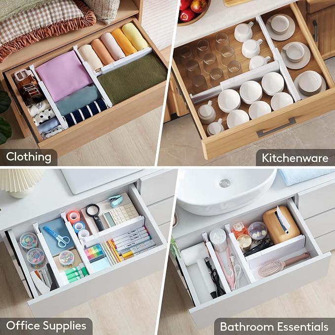 Lifewit 14 Pack Drawer Dividers for Clothes, 10.9-16" Adjustable Drawer Organizers, 4" High Plastic Expandable Drawer Separators in Bedroom/Office/Bathroom/Kitchen Storage, White - Image 8